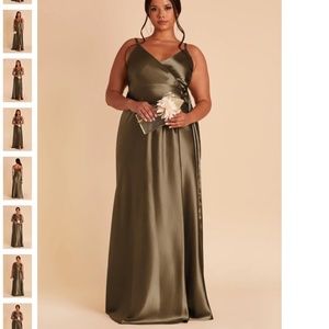 Birdy Grey Cindy bridesmaid dress, shiny satin olive